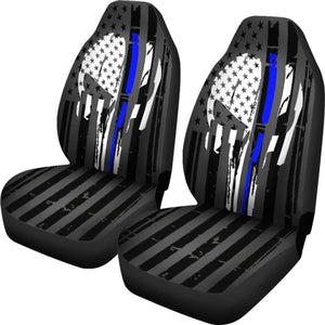 Blue Line Punisher Inspired Car Seat Covers Set Of 2 Universal Fit 234910 - CarInspirations