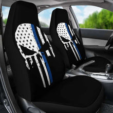 Load image into Gallery viewer, Thin Blue Line Punisher Skull Police Car Seat Covers 182417