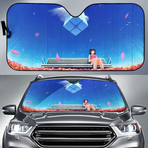 Anime Girl Bench Alone Blue Sky 4K Car Sun Shade Universal Fit 225311 - CarInspirations