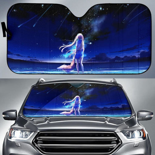 Anime Girl Night Sea Beach Blue 4K Car Sun Shade Universal Fit 225311 - CarInspirations
