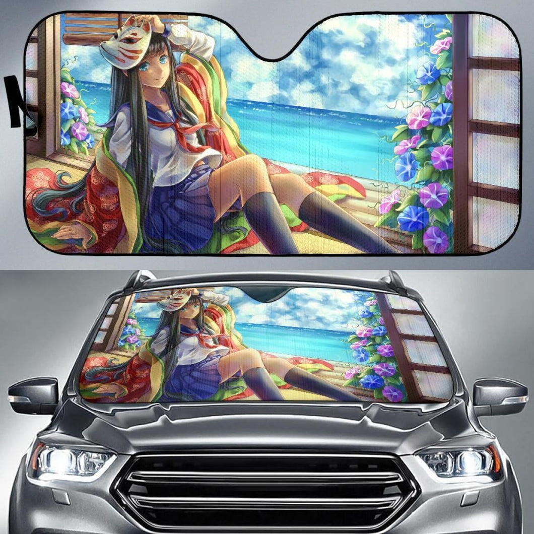 Anime Girl School Girl Hd Car Sun Shade Universal Fit 225311 - CarInspirations