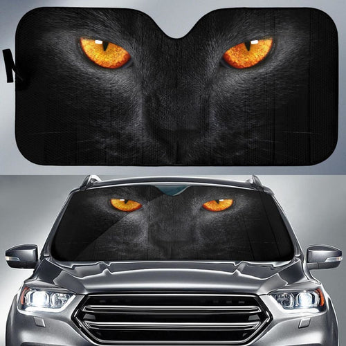 Black Cat Scary Yellow Eyes Dark Background Car Sun Shade Universal Fit 225311 - CarInspirations