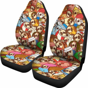 Cartoon Pugs Car Seat Covers 231303 Universal Fit - CarInspirations
