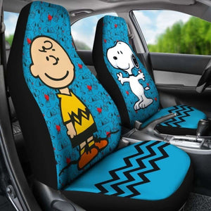 Charlie & Snoopy Aqua Blue Color Cartoon Car Seat Covers (Set Of 2) Universal Fit 051012 - CarInspirations