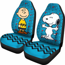 Load image into Gallery viewer, Charlie &amp; Snoopy Aqua Blue Color Cartoon Car Seat Covers (Set Of 2) Universal Fit 051012 - CarInspirations