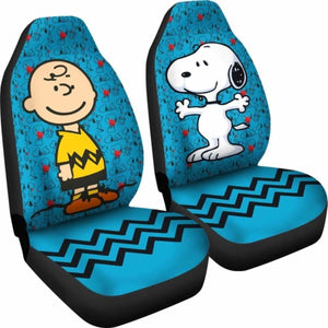Charlie & Snoopy Aqua Blue Color Cartoon Car Seat Covers (Set Of 2) Universal Fit 051012 - CarInspirations