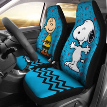 Load image into Gallery viewer, Charlie &amp; Snoopy Aqua Blue Color Cartoon Car Seat Covers (Set Of 2) Universal Fit 051012 - CarInspirations