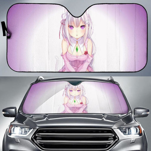 Emilia Rezero Anime Girl 4K Car Sun Shade Universal Fit 225311 - CarInspirations