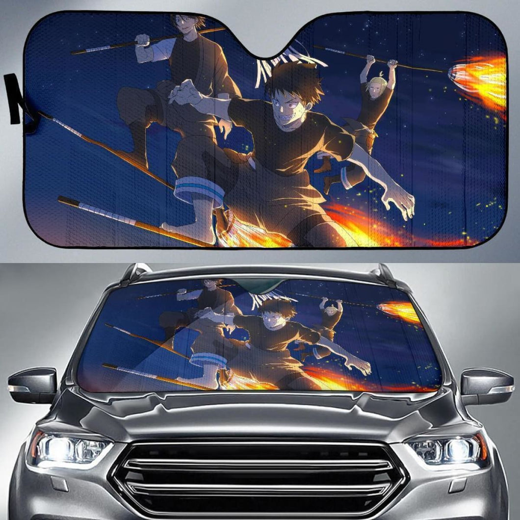 Fire Force Riding Fire Broom Anime Auto Sun Shade Nh06 Universal Fit 111204 - CarInspirations