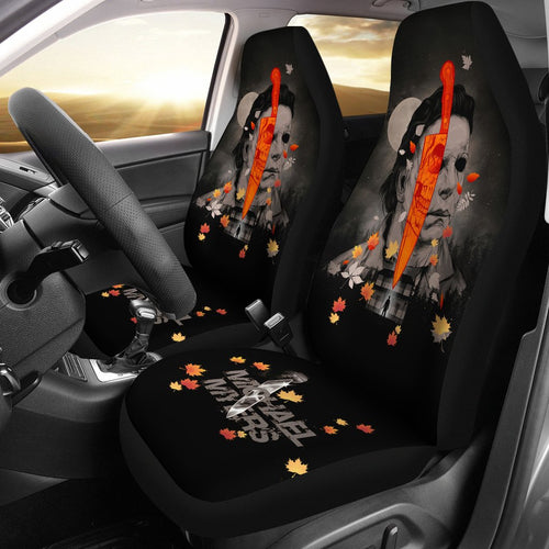 Horror Movie Car Seat Covers | Michael Myers Skull Maple Leaf Falling Seat Covers Ci090721