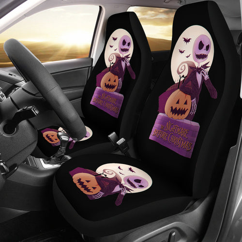 Nightmare Before Christmas Cartoon Car Seat Covers - Evil Jack Skellington With Pumpkin Funny Artwork Seat Covers Ci100902