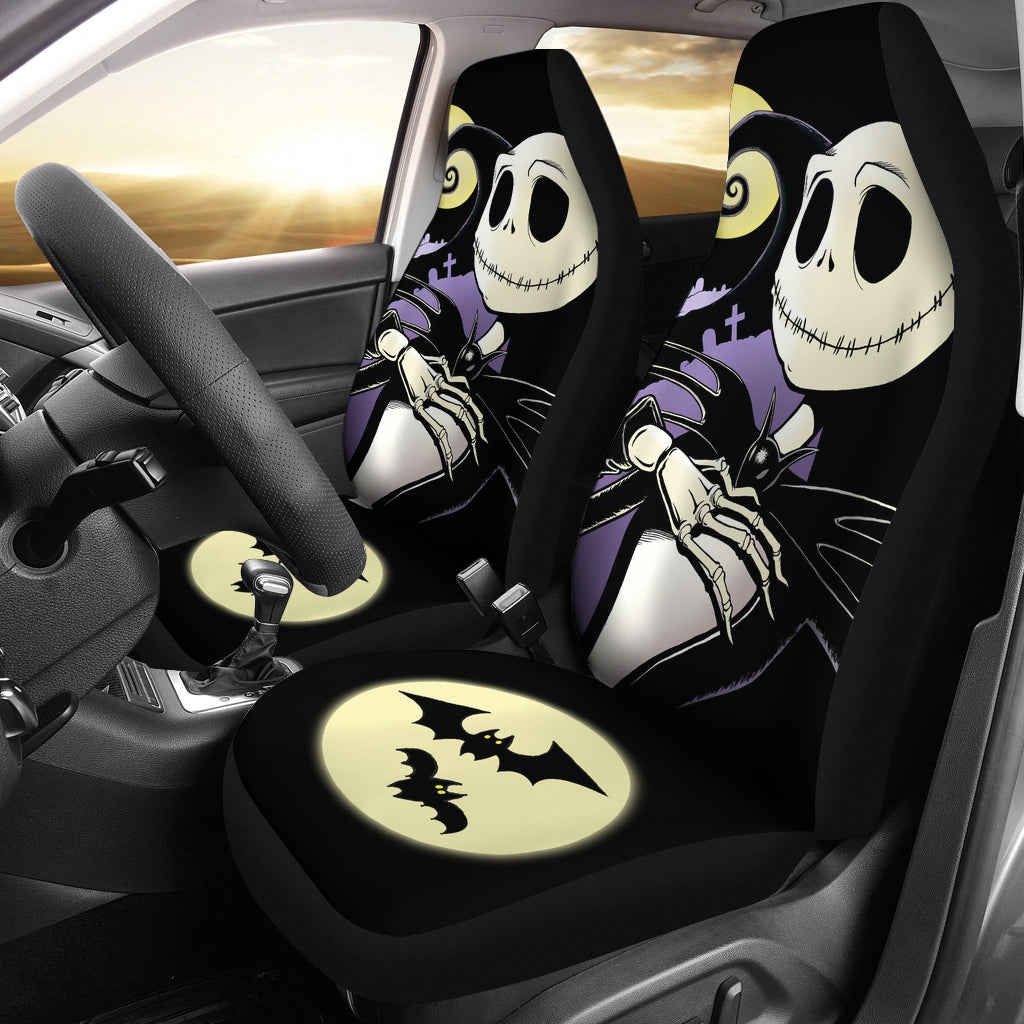 Nightmare Before Christmas Cartoon Car Seat Covers | Cute Smiling Jack Skellington With Moon Hill Seat Covers Ci092501