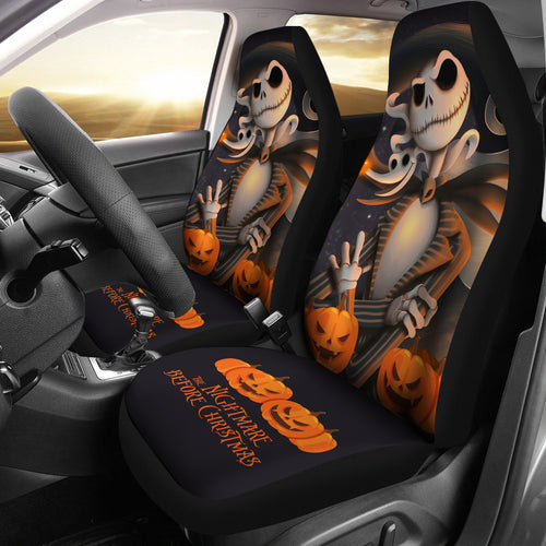 Nightmare Before Christmas Cartoon Car Seat Covers - Evil Jack Skellington With Zero Dog And Pumpkin Seat Covers Ci100801