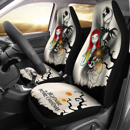 Nightmare Before Christmas Cartoon Car Seat Covers | Jack Sally And Zero Halloween Tree Silhouette Seat Covers Ci100504