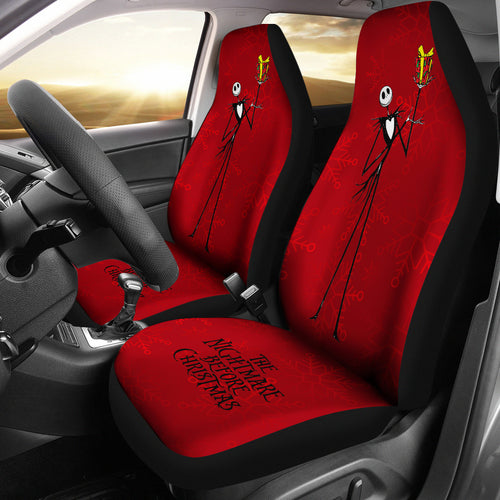 Nightmare Before Christmas Cartoon Car Seat Covers - Jack Skellington Holding Gift Red Snowflake Seat Covers Ci101104