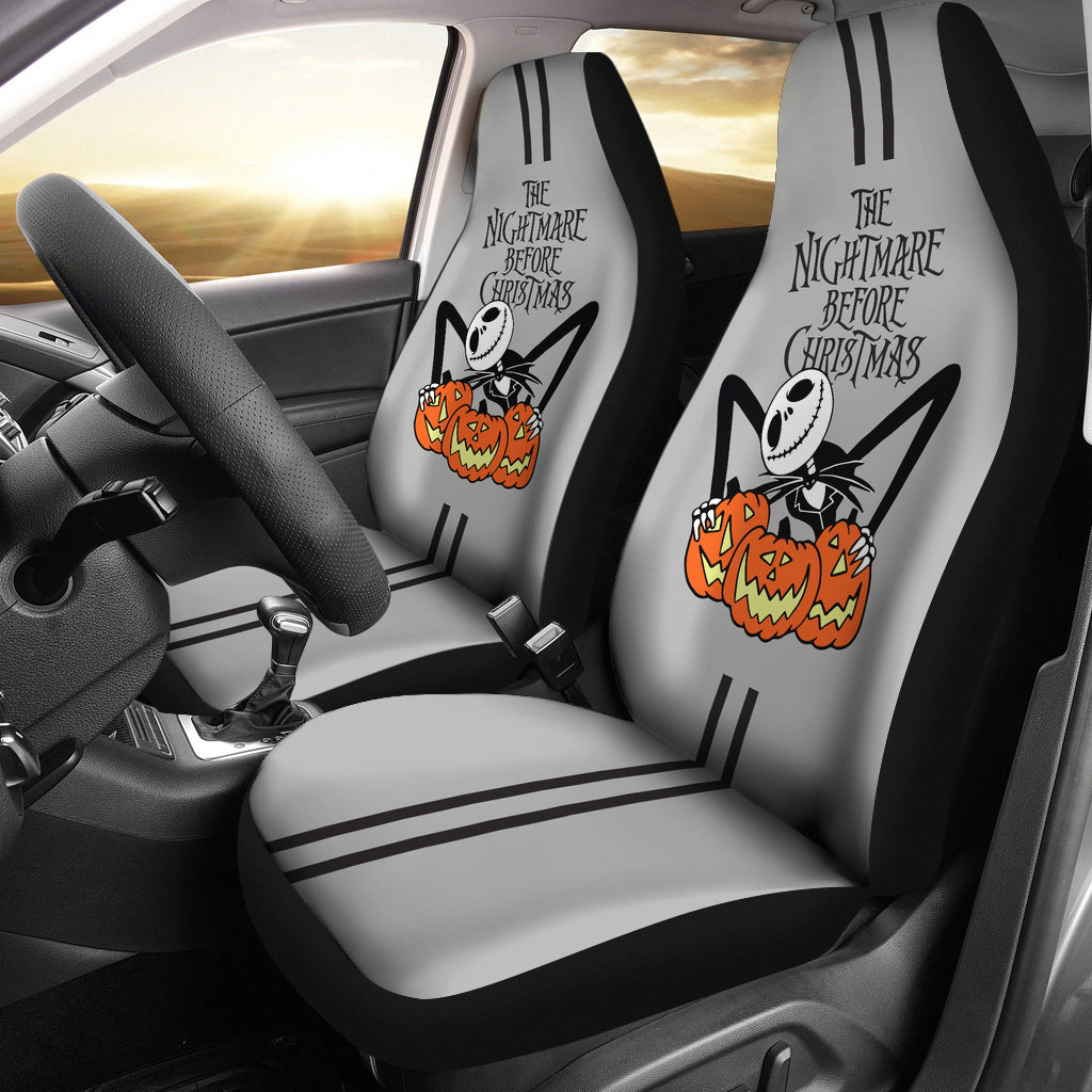 Nightmare Before Christmas Cartoon Car Seat Covers | Cute Jack Skellington Holding Pumpkins Seat Covers Ci100701