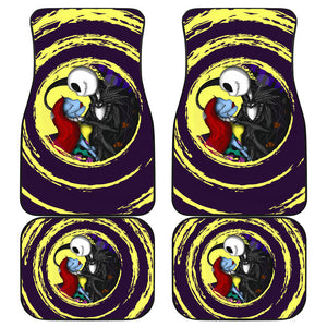 Nightmare Before Christmas Cartoon Car Floor Mats - Jack And Sally Kissing Yellow Spiral Car Mats Ci092702
