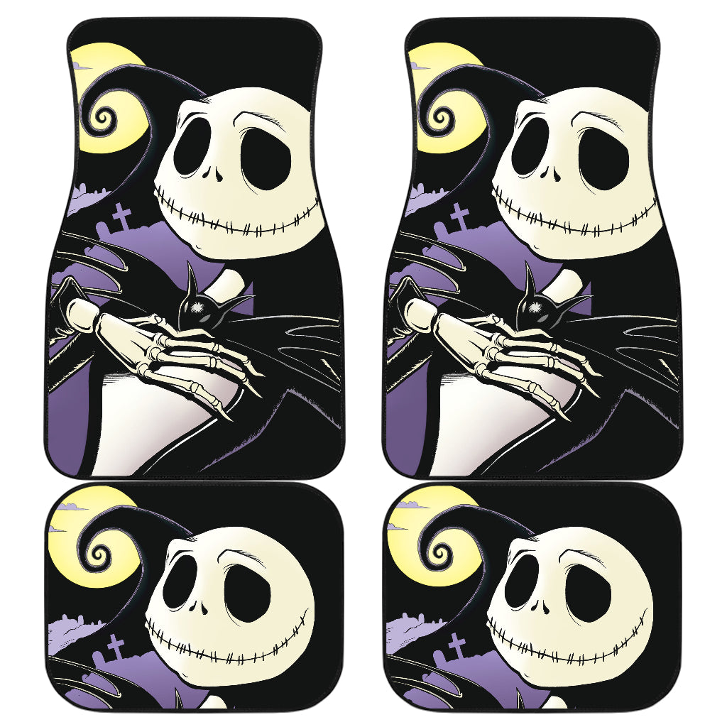 Nightmare Before Christmas Cartoon Car Floor Mats | Cute Smiling Jack Skellington With Moon Hill Car Mats Ci092501