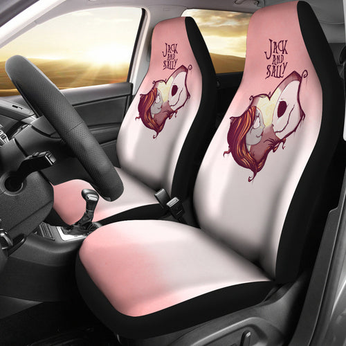 Nightmare Before Christmas Cartoon Car Seat Covers - Jack Skellington And Sally Sweet Love Cherry Pink Seat Covers Ci101303
