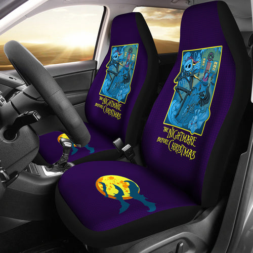 Nightmare Before Christmas Cartoon Car Seat Covers - Jack Skellington And Zero Dog Escaping Seat Covers Ci093002