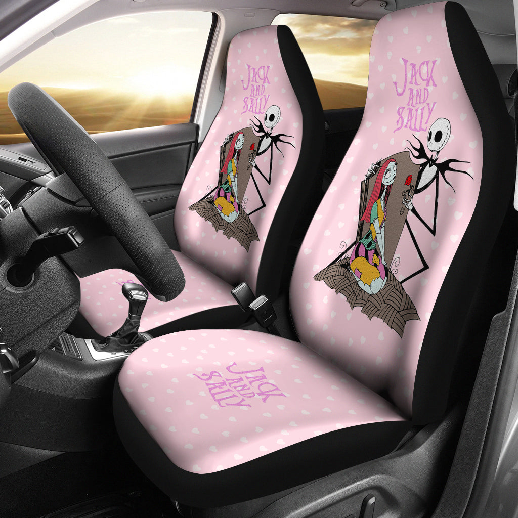Nightmare Before Christmas Cartoon Car Seat Covers - Jack Skellington And Sally Heart Patterns Pink Seat Covers Ci101201