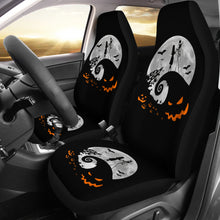Load image into Gallery viewer, Nightmare Before Christmas Cartoon Car Seat Covers | Jack And Sally Holding Hands Silhouette On Hill Seat Covers Ci092503