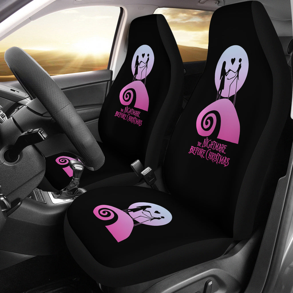 Nightmare Before Christmas Cartoon Car Seat Covers | Jack And Sally Silhouette On The Purple Hill Seat Covers Ci100602