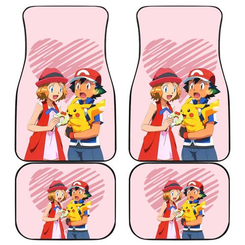 Pokemon Anime Car Floor Mats - Ash Ketchum Satoshi With Pikachu And Serena Pink Heart Car Mats Ci110101