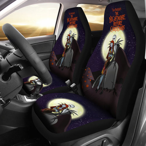 Nightmare Before Christmas Cartoon Car Seat Covers - Jack Skellington Hugging Sally On RIP Night Seat Covers Ci092804