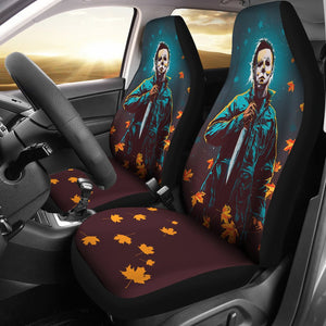 Horror Movie Car Seat Covers | Michael Myers In Forest Leaves Patterns Seat Covers Ci090221