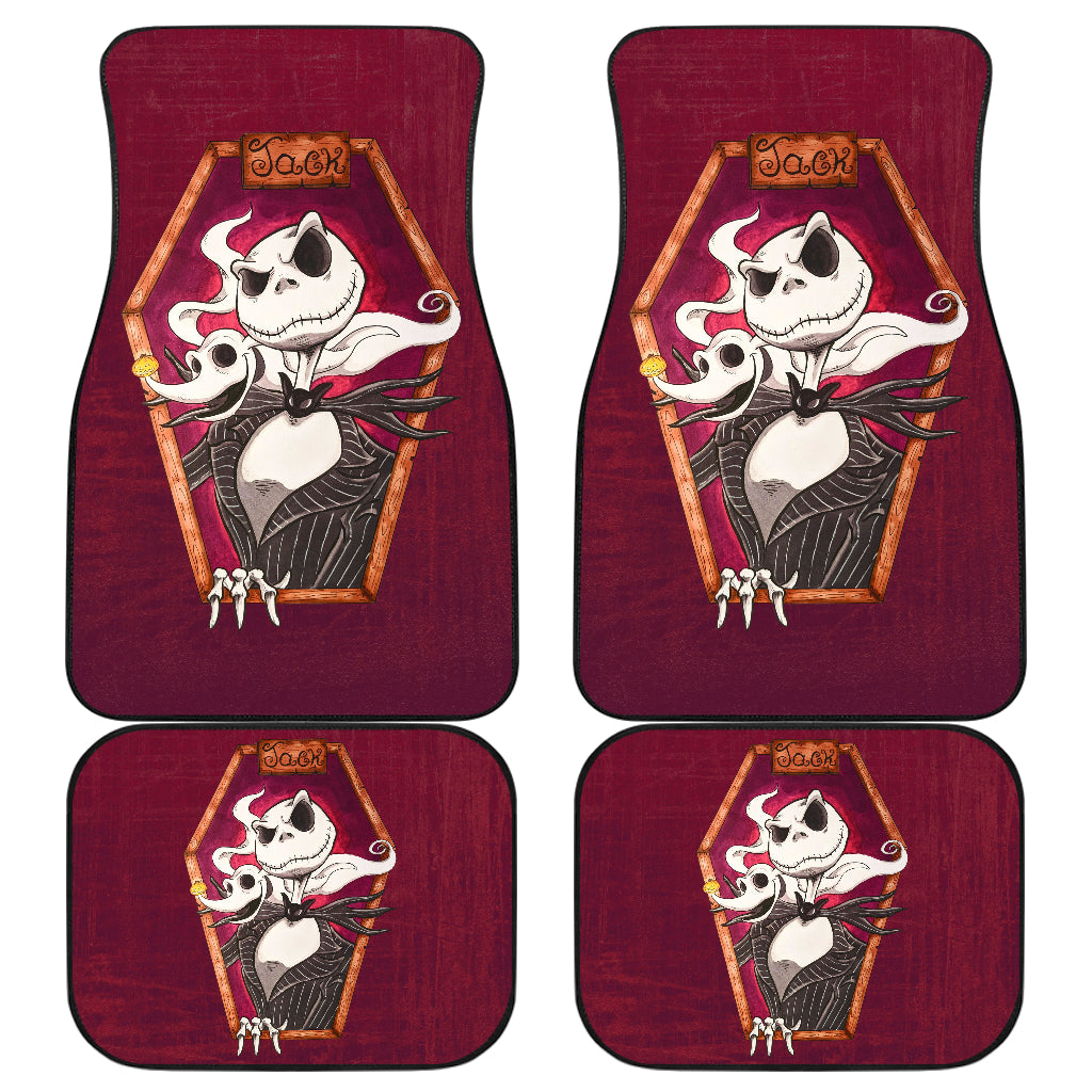 Nightmare Before Christmas Cartoon Car Floor Mats - Jack Skellington Smiling With Zero Dog Red Car Mats Ci100903