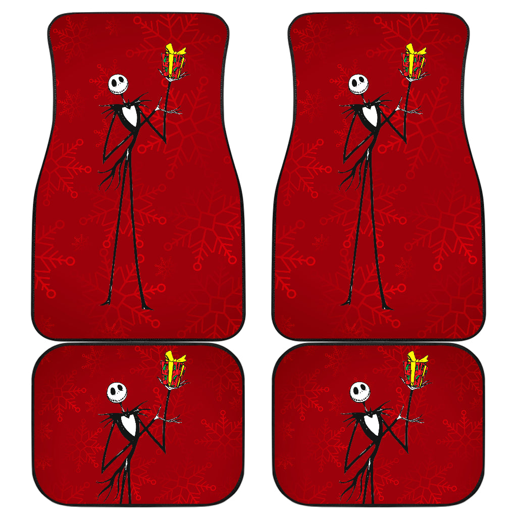 Nightmare Before Christmas Cartoon Car Floor Mats - Jack Skellington Holding Gift Red Snowflake Car Mats Ci101104