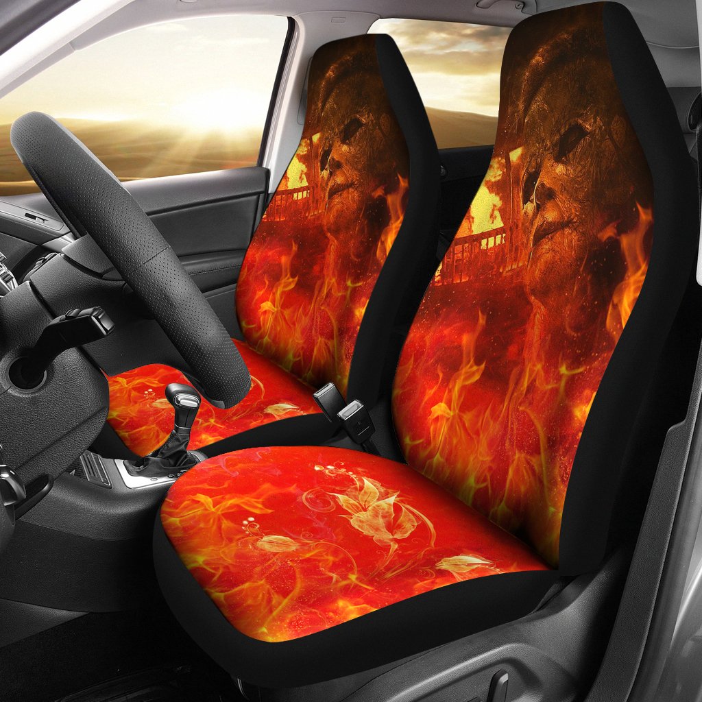 Horror Movie Car Seat Covers | Michael Myers In Flaming House Seat Covers Ci090621