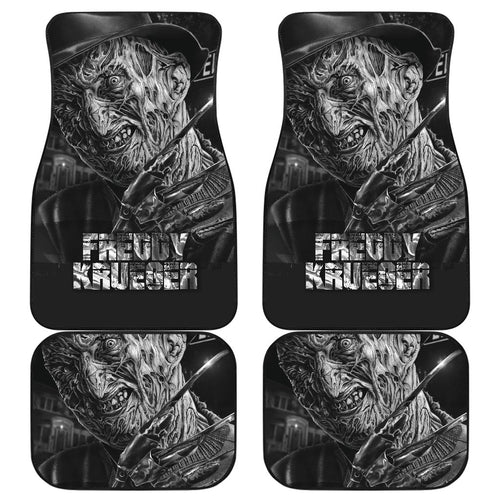 Horror Movie Car Floor Mats | Freddy Krueger Portrait Black White Car Mats Ci083021