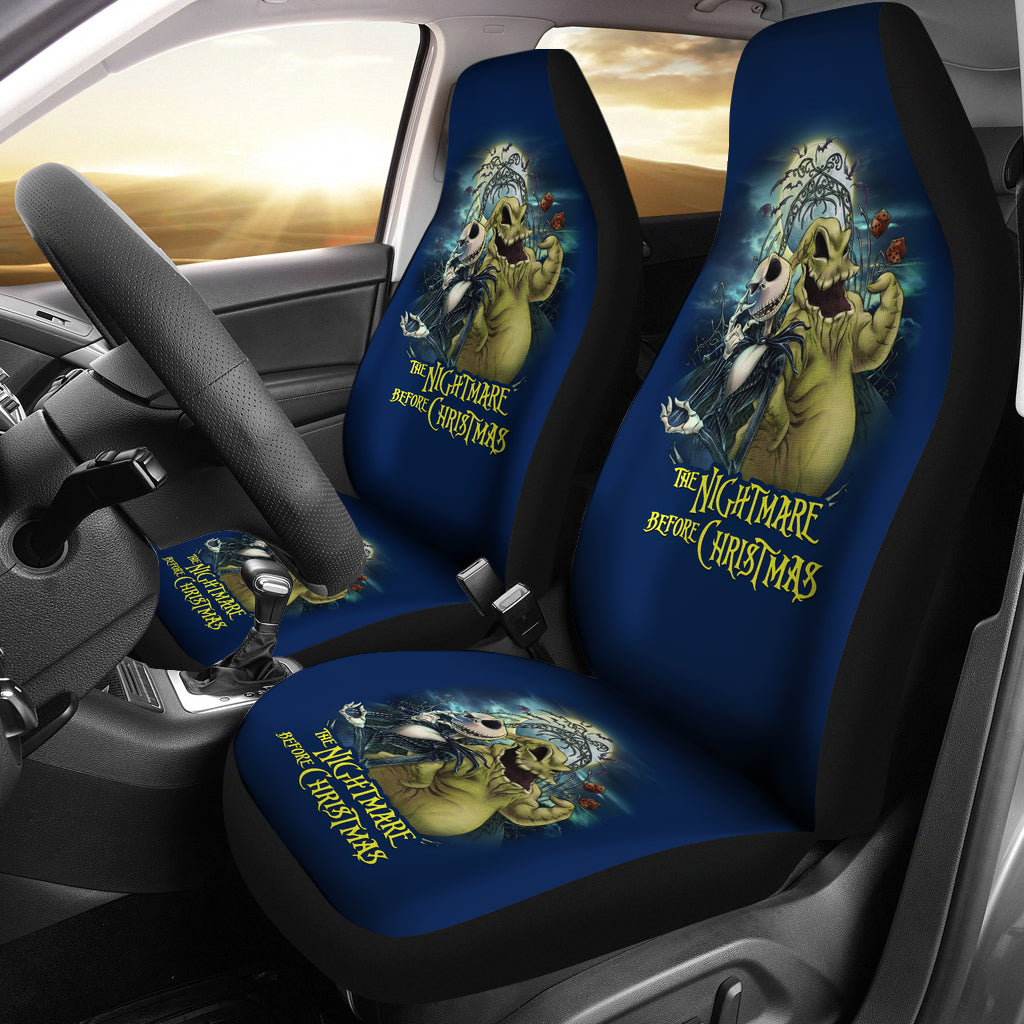 Nightmare Before Christmas Cartoon Car Seat Covers | Evil Jack Skellington And Oogie Boogie Smiling Seat Covers Ci100501