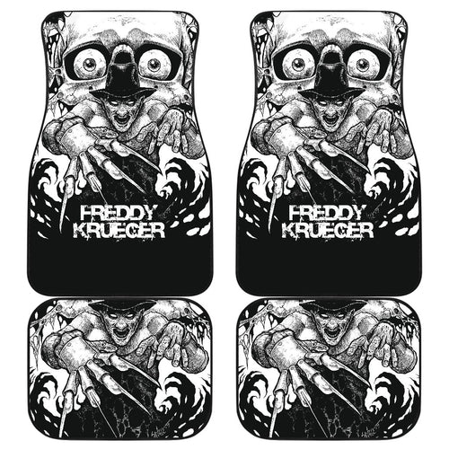 Horror Movie Car Floor Mats | Freddy Krueger Claw Glove Black White Scary Eyes Car Mats Ci090621