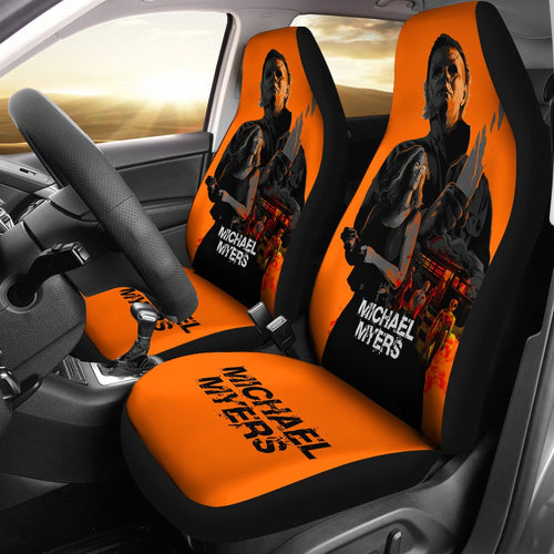 Horror Movie Car Seat Covers | Michael Myers And Laurie Strode Orange Seat Covers Ci090621