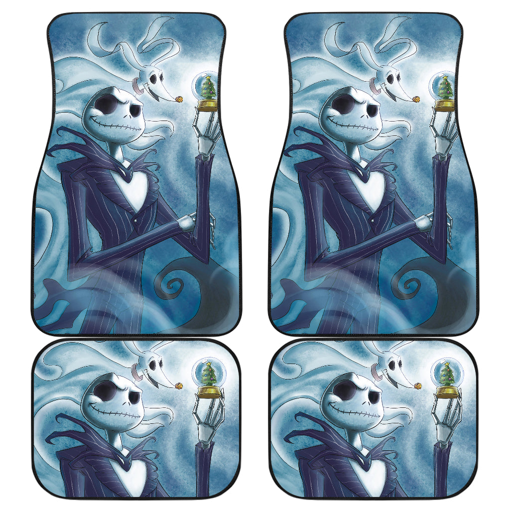 Nightmare Before Christmas Cartoon Car Floor Mats - Jack Holding Snowball With Zero Dog Car Mats Ci092901