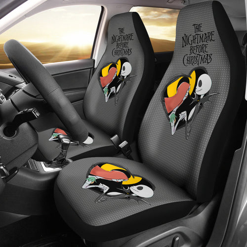 Nightmare Before Christmas Cartoon Car Seat Covers - Jack Skellington And Sally Black Heart Chibi Seat Covers Ci101501