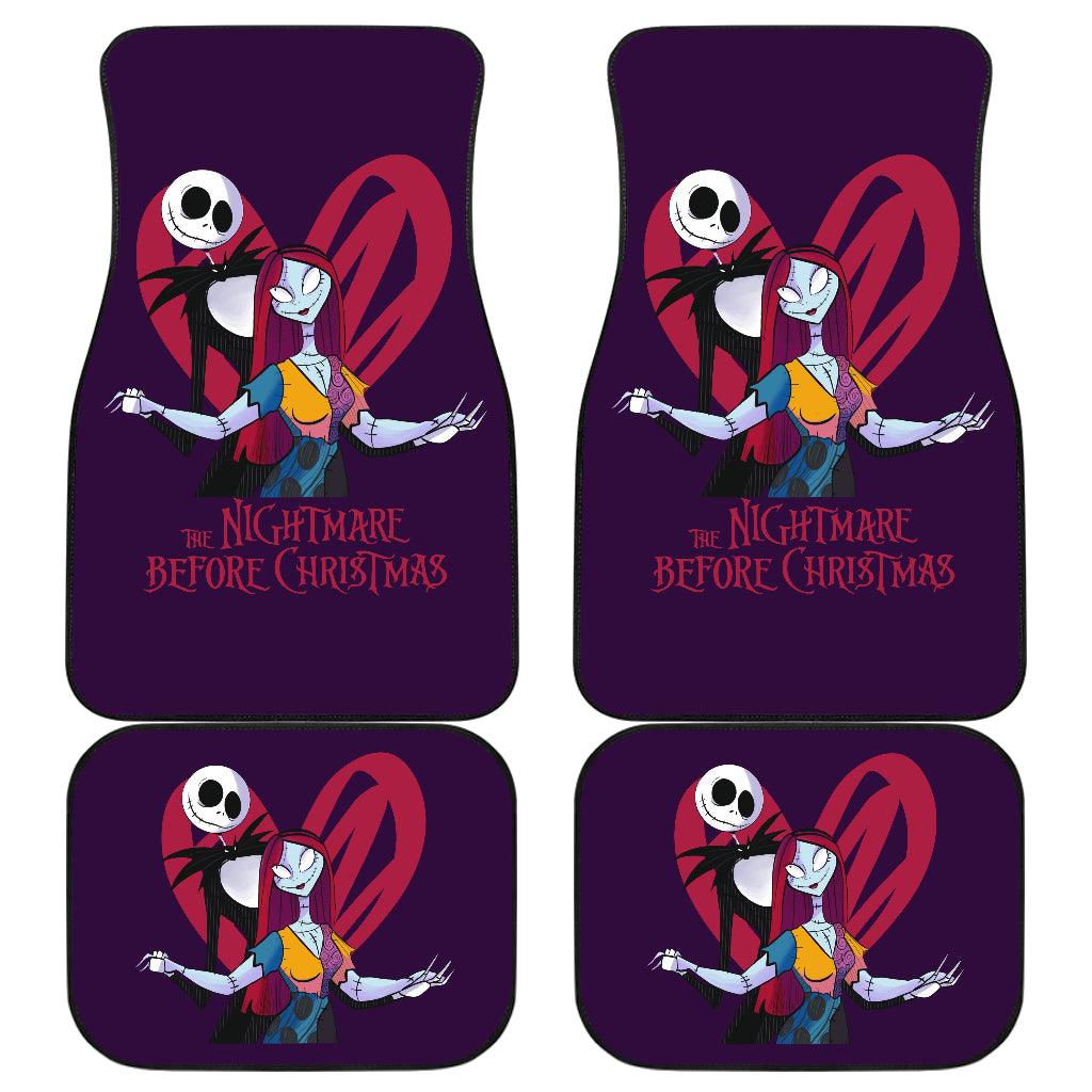 Nightmare Before Christmas Cartoon Car Floor Mats - Jack Skellington And Sally Titanic Hug Red Heart Car Mats Ci101402