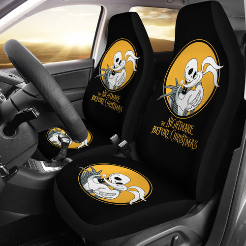Nightmare Before Christmas Cartoon Car Seat Covers - Jack Skellington And Zero Dog Yellow Moon Artwork Seat Covers Ci101304