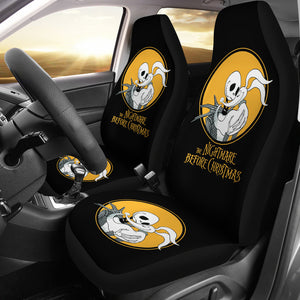 Nightmare Before Christmas Cartoon Car Seat Covers - Jack Skellington And Zero Dog Yellow Moon Artwork Seat Covers Ci101304