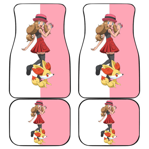 Pokemon Anime  Car Floor Mats - Serena And Fennekin Red Fox Standing White And Pink Car Mats Ci110805