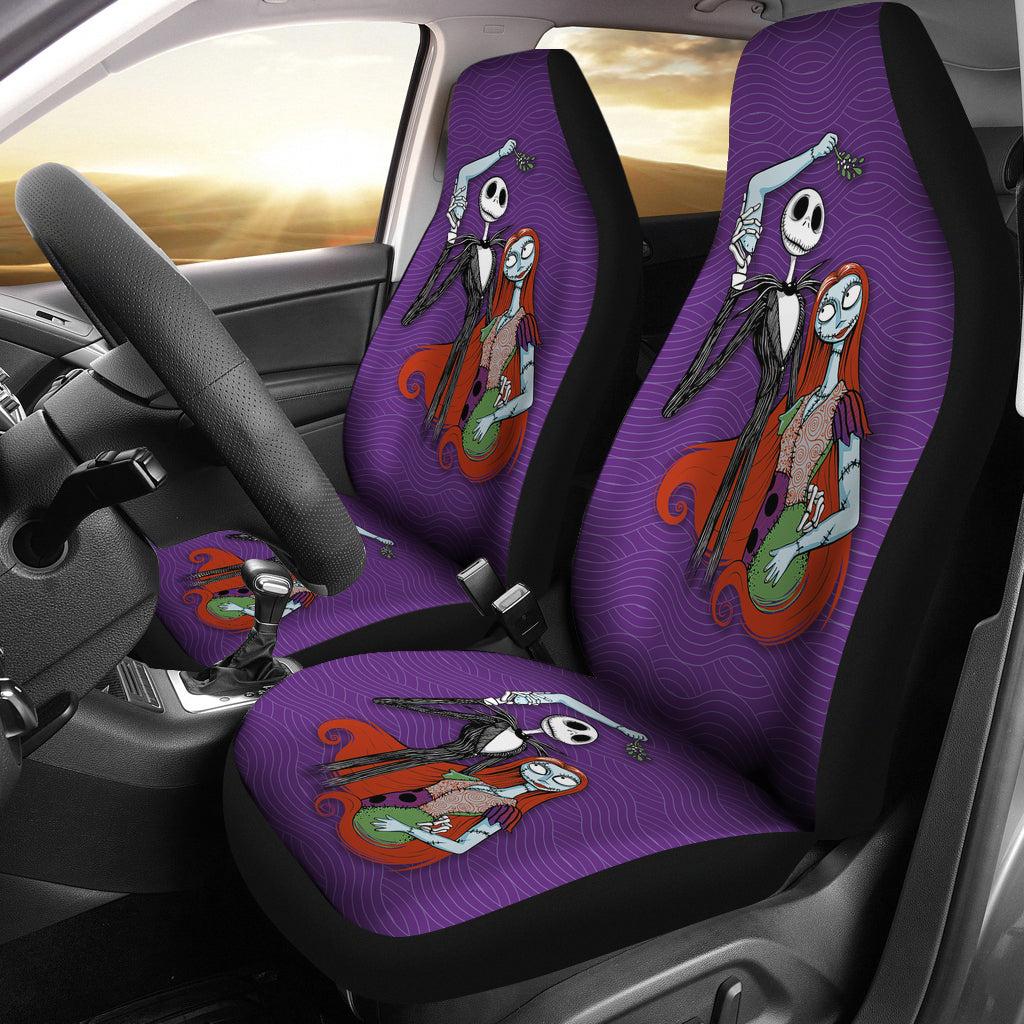 Nightmare Before Christmas Cartoon Car Seat Covers - Jack Holding Sally Hand Purple Wave Seat Covers Ci092703