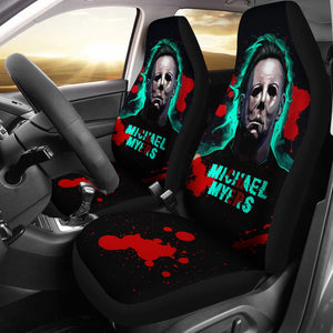 Horror Movie Car Seat Covers | Michael Myers Portrait Green Vapor Seat Covers Ci090921