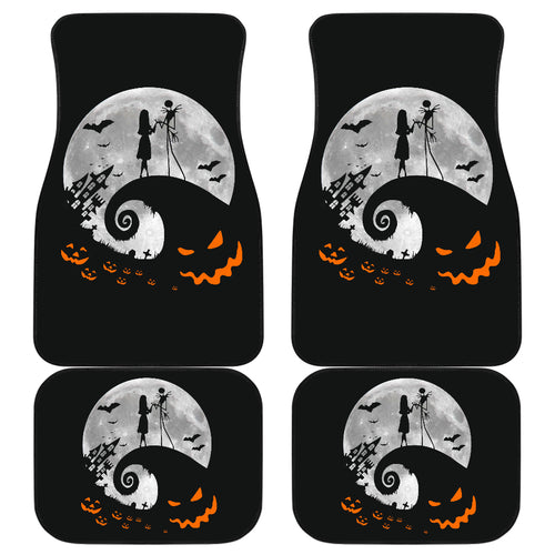 Nightmare Before Christmas Cartoon Car Floor Mats | Jack And Salyy Holding Hands Silhouette On Hill Car Mats Ci092503