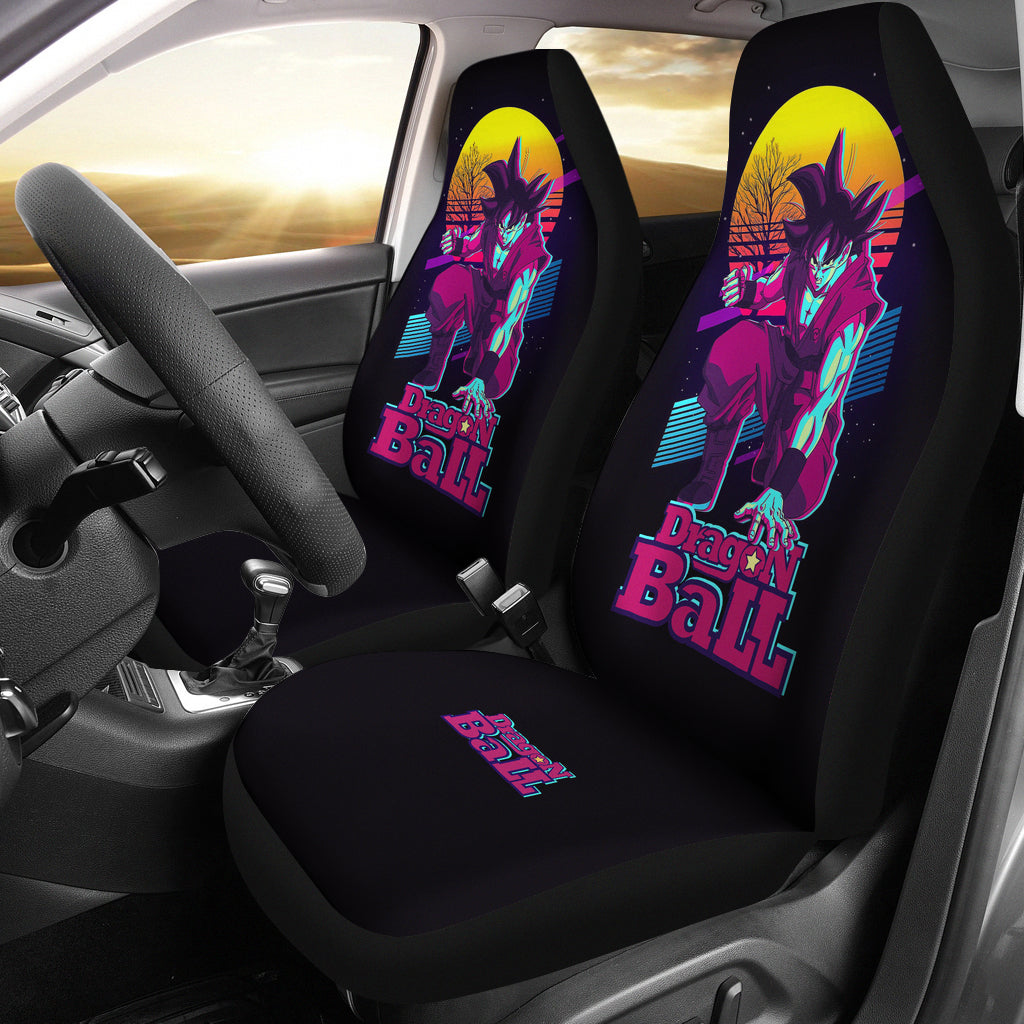Dragon Ball Anime Car Seat Covers | Son Goku Kneeling Retrowave Seat Covers Ci100805