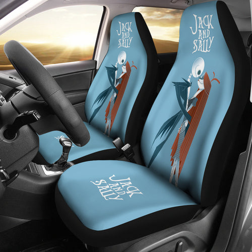 Nightmare Before Christmas Cartoon Car Seat Covers - Jack Skellington And Sally Kissing Retrowave Artwork Seat Covers Ci101102