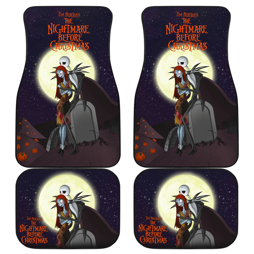 Nightmare Before Christmas Cartoon Car Floor Mats - Jack Skellington Hugging Sally On RIP Night Car Mats Ci092804