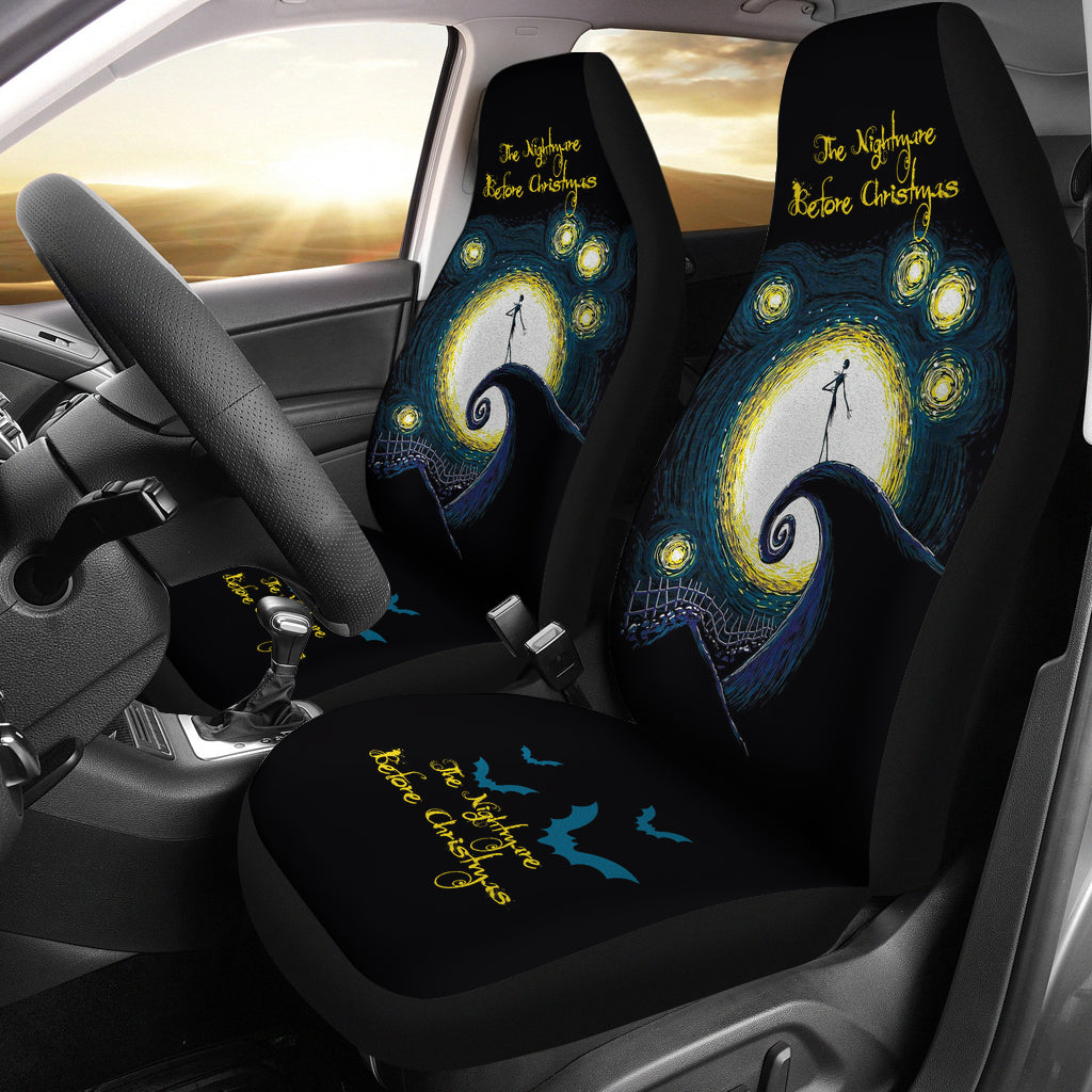 Nightmare Before Christmas Cartoon Car Seat Covers | Jack Skellington Singing On The Hill Moon Seat Covers Ci092504